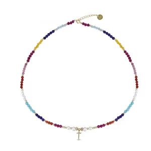 COLLAR IZNA LUXENTER PLATA BAÑO ORO Y CRISTALES MULTICOLOR