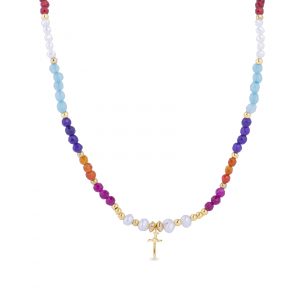 COLLAR IZNA LUXENTER PLATA BAÑO ORO Y CRISTALES MULTICOLOR