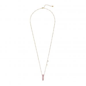 COLLAR AGATHA PARIS LARGO CHACKRA – ROSA CUARZO – BAÑO ORO – TU