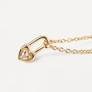 COLLAR PDPAOLA CANDADO CORAZON PLATA BAÑO ORO