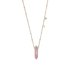 COLLAR AGATHA PARIS LARGO CHACKRA – ROSA CUARZO – BAÑO ORO – TU